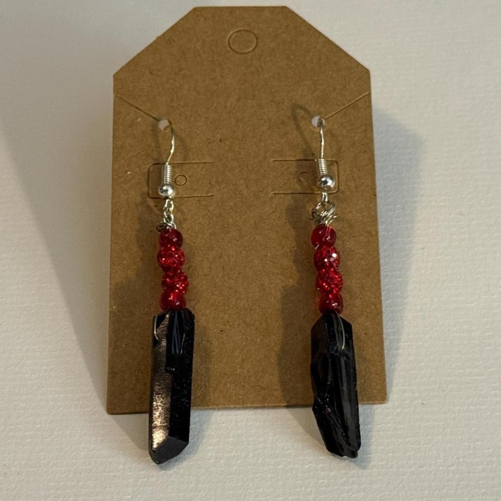 New Handmade Boho‎ Black Crystal Red Sparkle Handmade pierced earrings